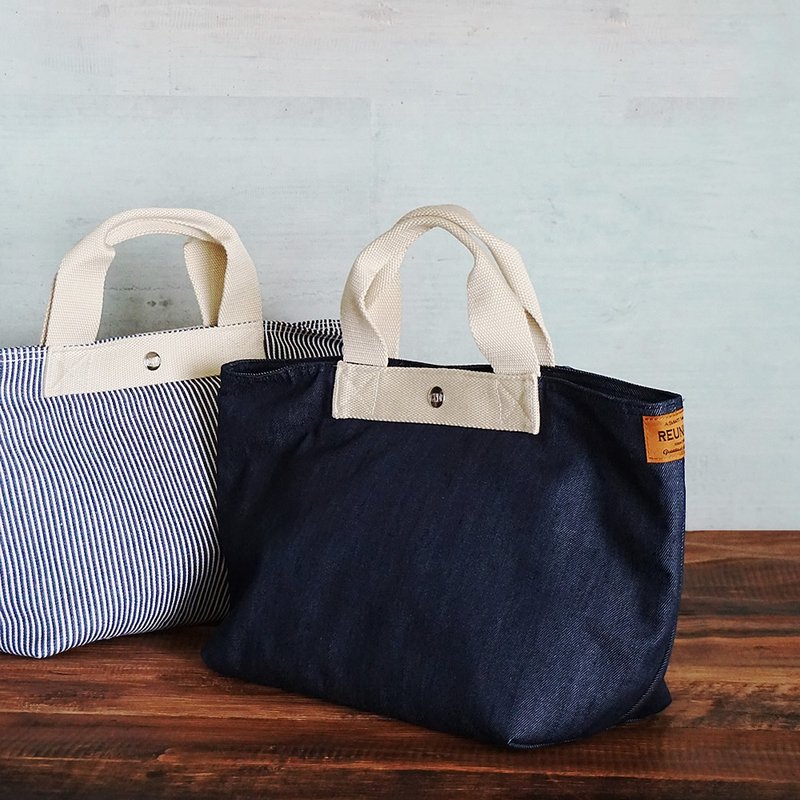 Reunion Denim Two Way Cooler Tote Bag Totebag Jeans Snacks Shopping Picnic - ポーチ - コットン・麻 ブルー