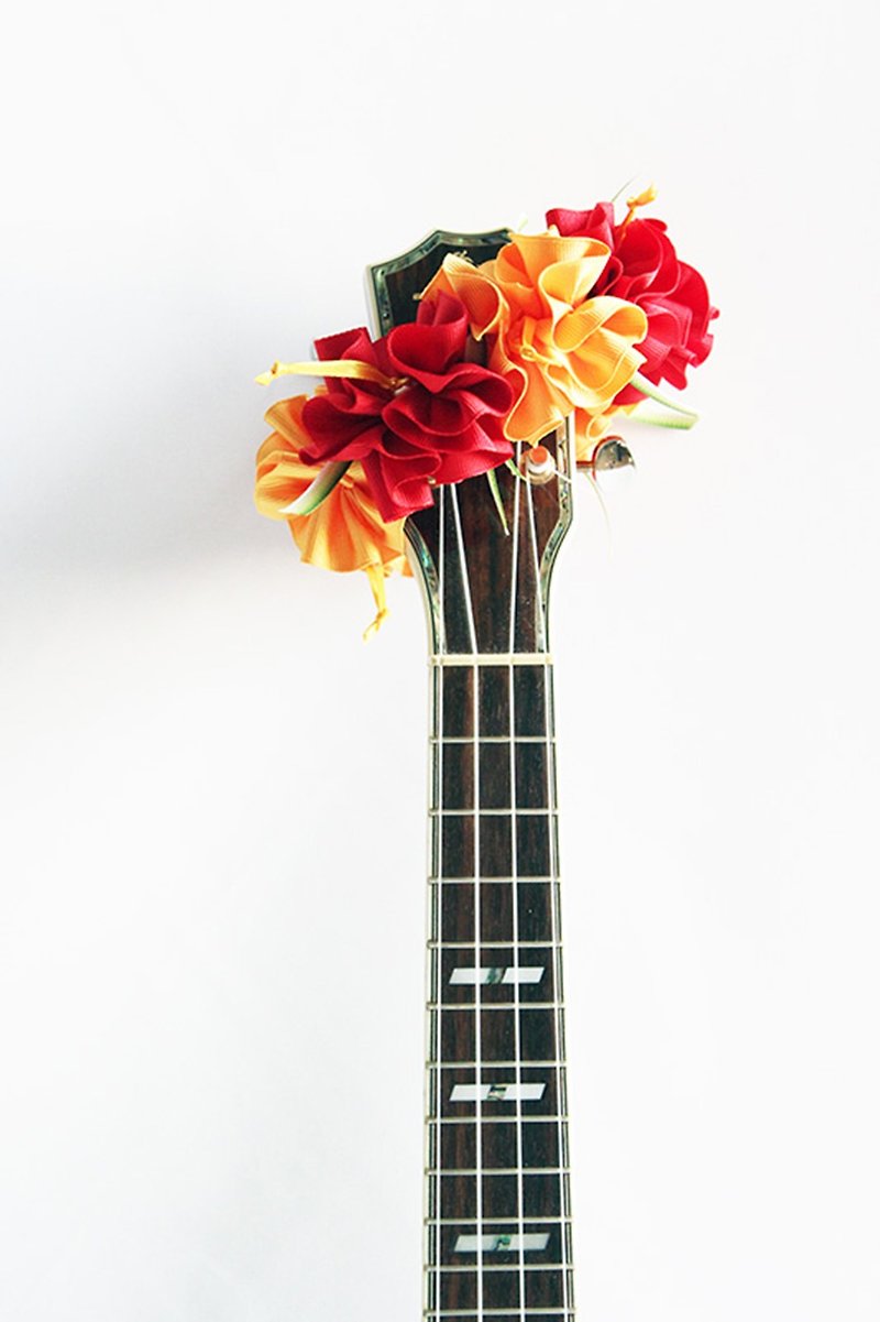ribbon lei for ukulele,ry hibiscus,ukulele strap,ukulele accessories,hawaiian - Guitar Accessories - Cotton & Hemp Orange