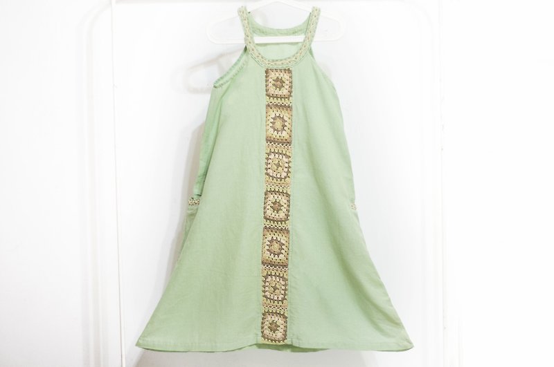 ผ้าฝ้าย/ผ้าลินิน ชุดเดรส สีเขียว - Summer crochet cotton and linen dress / ethnic style dress / flower dress / hand-embroidered dress - crocheted dress
