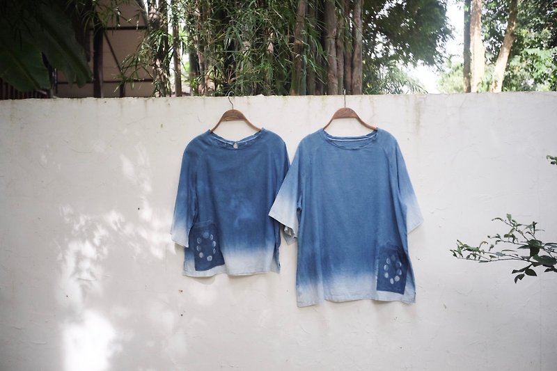 เสื้อข้างขึ้นข้างแรม | moon phases: couple shirt | Natural Indigo - 其他 - 棉．麻 藍色