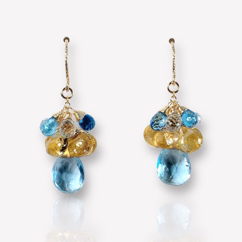 Swiss Blue Cluster Dangle Earrings | 14K Gold Filled | Gemstone - ต่างหู - เครื่องเพชรพลอย สีน้ำเงิน