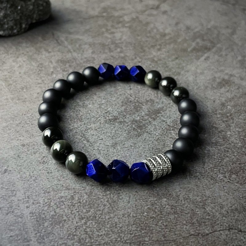 The Knight Onyx Bracelet, an elastic bracelet made with multi-stone beads. - Bracelets - Semi-Precious Stones Black