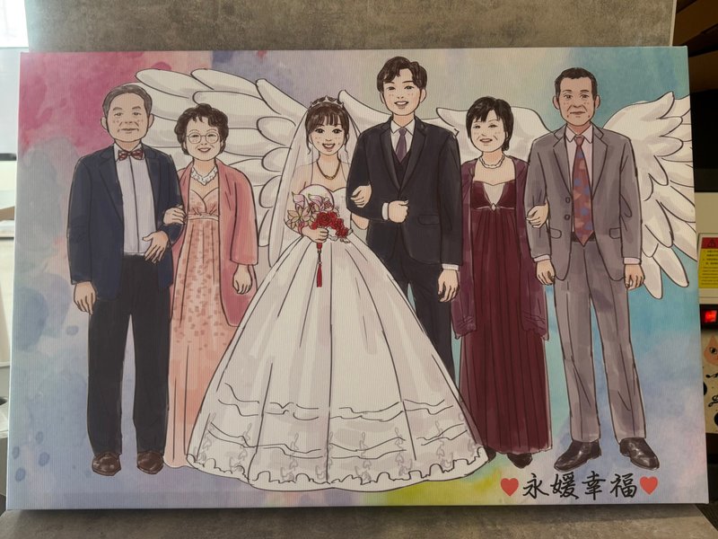 思念守護婚禮畫 客製化翅膀加購 初戀風手繪無框畫 永恆幸福擺飾 - 擺飾/家飾品 - 其他材質 咖啡色