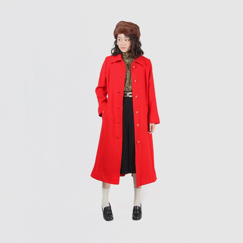 [Egg plant ancient] foreign red pill wool material vintage coat - เสื้อแจ็คเก็ต - ขนแกะ สีแดง