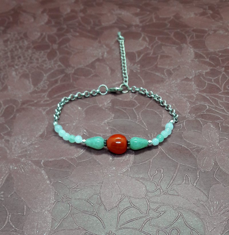 Meet (Jade) Acacia - Natural Burma Acacia Bean Silver Bead Design Bracelet - Bracelets - Gemstone Red