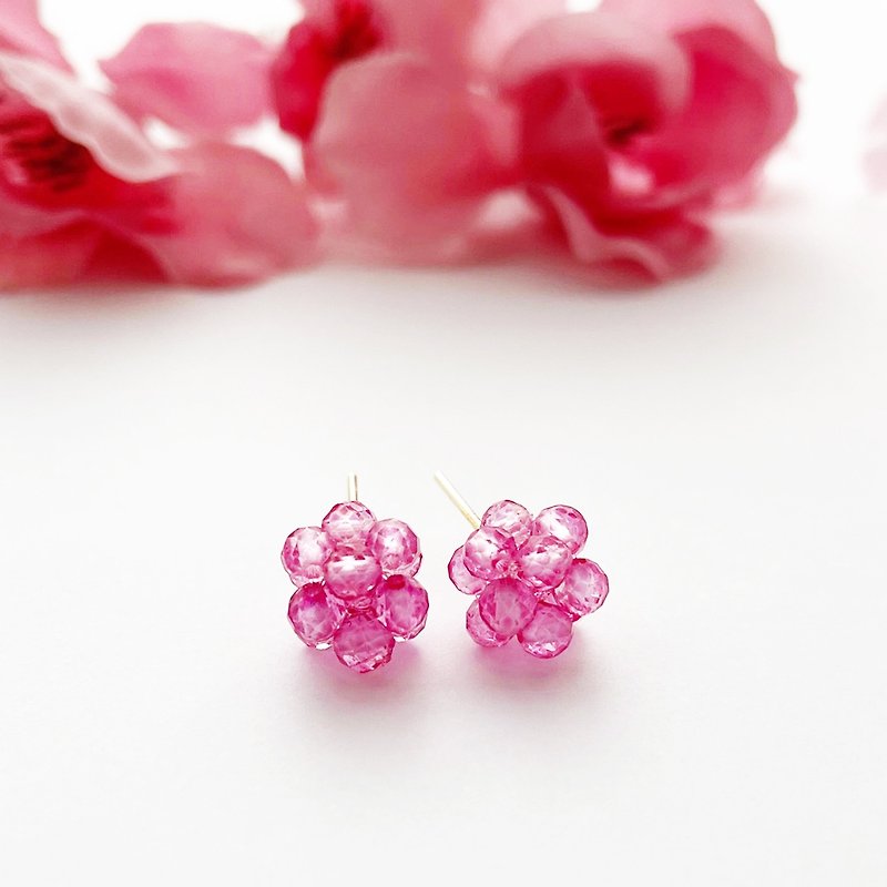 Pink topaz fleur earrings / natural stone / 14KGF - Earrings & Clip-ons - Semi-Precious Stones Pink