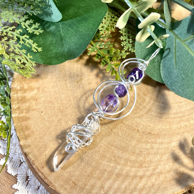 Energy crystal necklace pendulum-Xun Lan-Amethyst, braided pendulum necklace - Necklaces - Crystal Purple