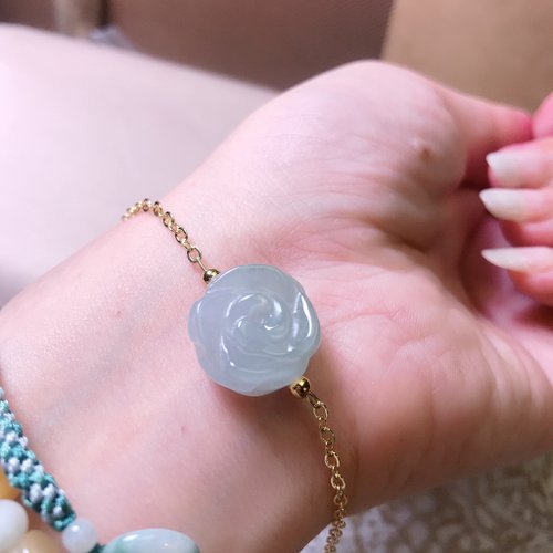 瓔珞翡翠 冰種玫瑰手鍊14K包金 | 天然緬甸A貨翡翠 | 送禮