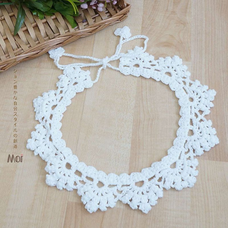 Sen Breath Weaving * Sen Department Girl Hand Crochet Lace Small Collar Piece Pure White - Bow Ties & Ascots - Cotton & Hemp White