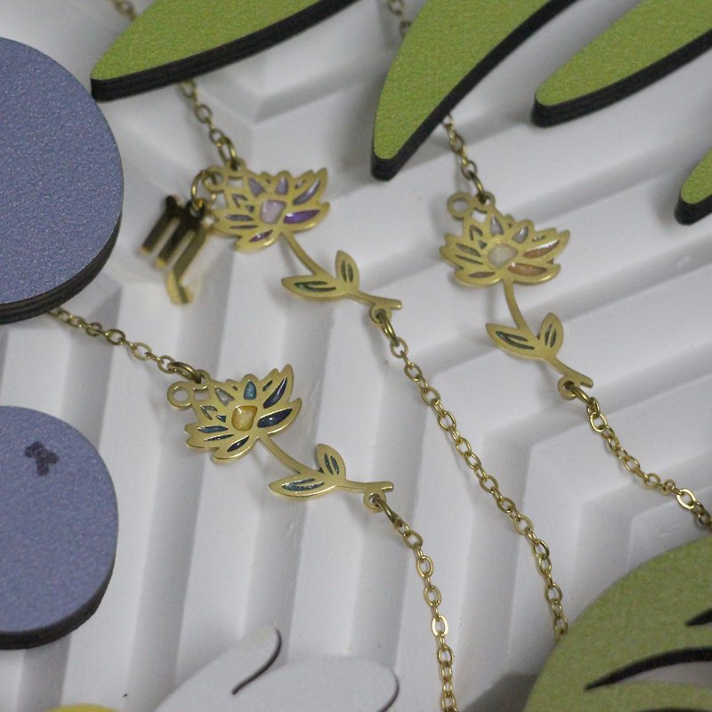 【Customized/Customized】Titanium Steel Gold Plated Retro/Elegant/Constellation/Moon Flower Bracelet-Water Lily - สร้อยข้อมือ - สแตนเลส หลากหลายสี