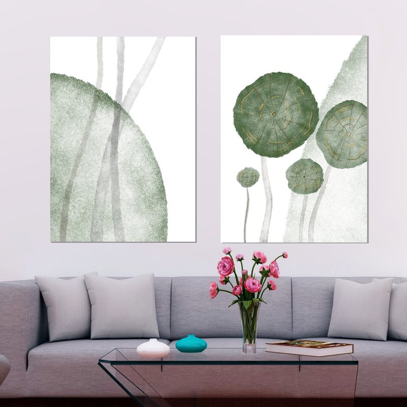 Water lilies wall art, set of 2 printable posters, big wall decor, print shop - 其他數位設計 - 其他材質 