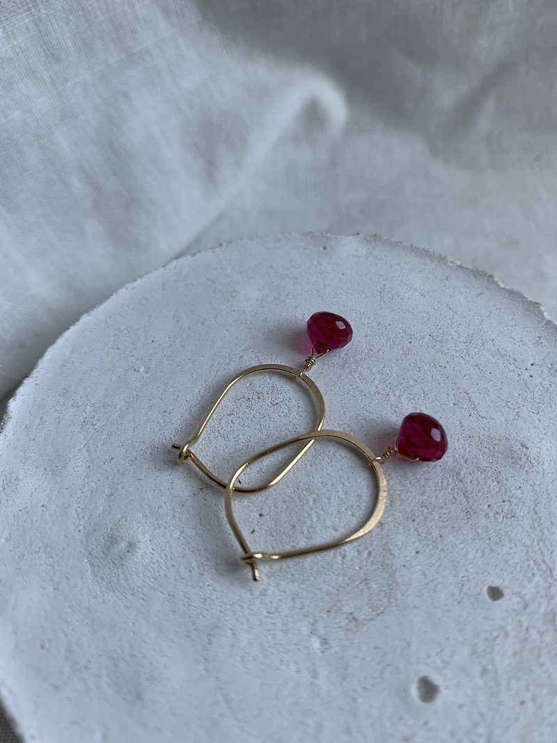 ruby hoop pierce - Earrings & Clip-ons - Gemstone Red