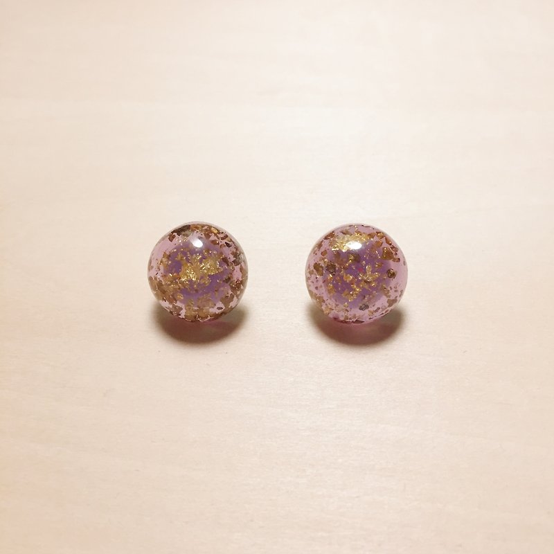 復古紫金箔丸子耳環 - 耳環/耳夾 - 樹脂 紫色