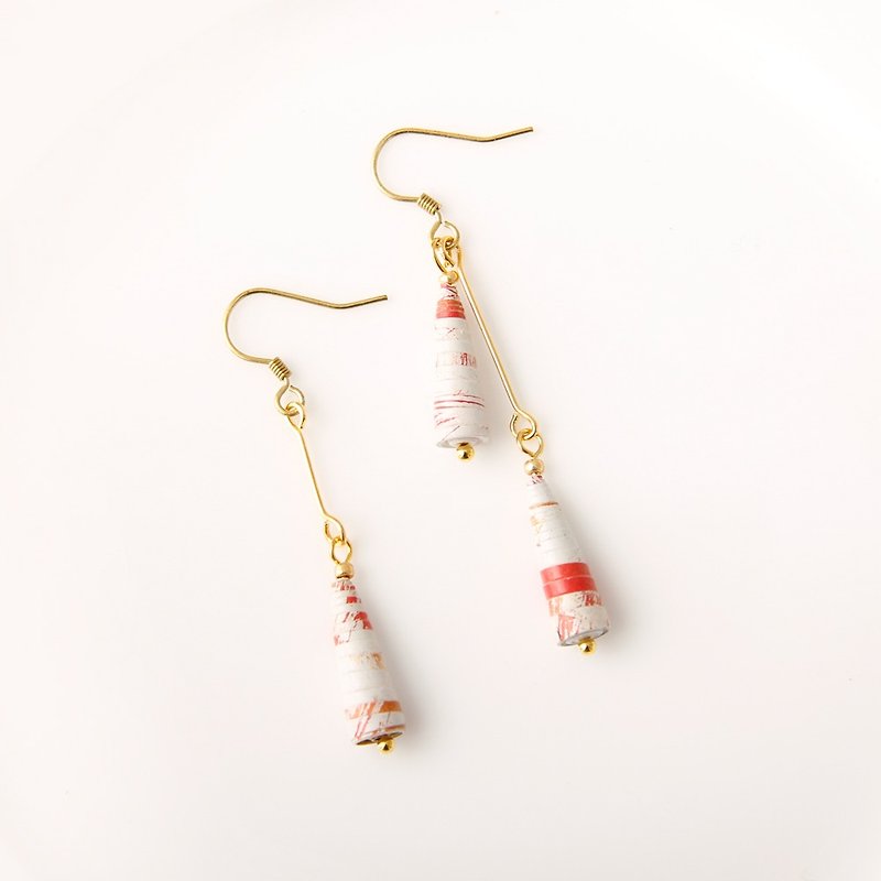 MUSEV red and white pattern asymmetric earrings - Earrings & Clip-ons - Paper Red