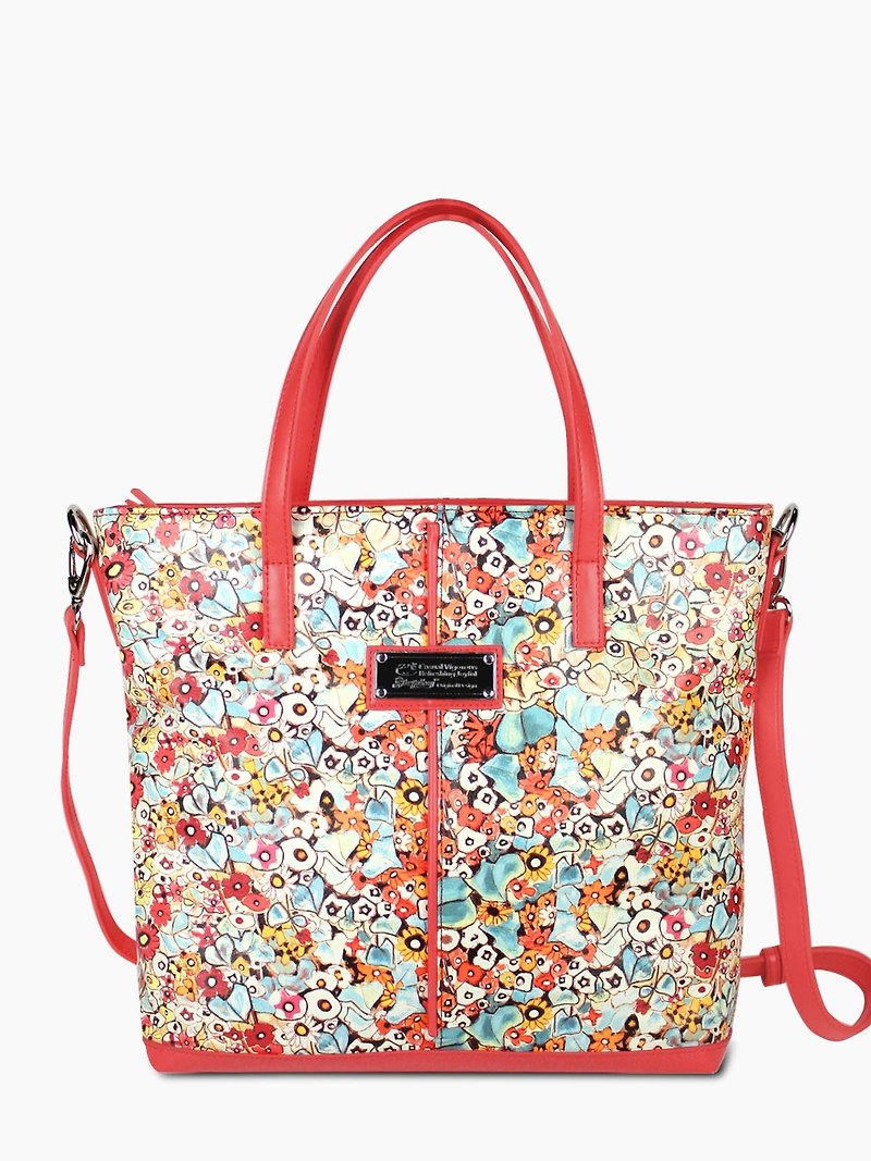 Stephy fruit brand SB066-BI / R female models cute red floral art prints design shoulder bag / satchel / handbag - กระเป๋าแมสเซนเจอร์ - หนังแท้ 