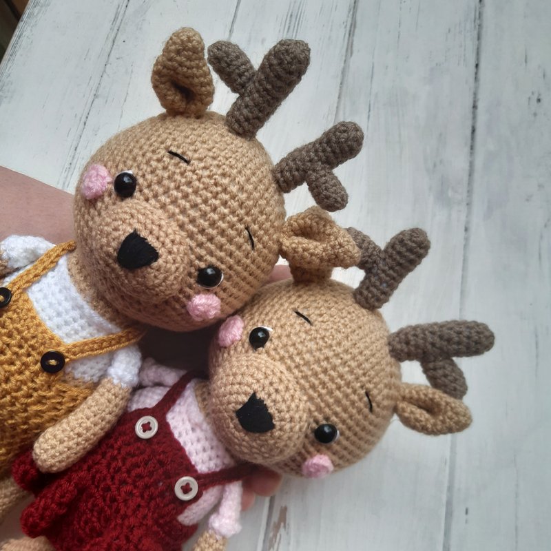 Hand Crochet Funny Reindeer Stuffed Toys Plush Toys Animals Christmas Gift - 寶寶/兒童玩具/玩偶 - 壓克力 金色