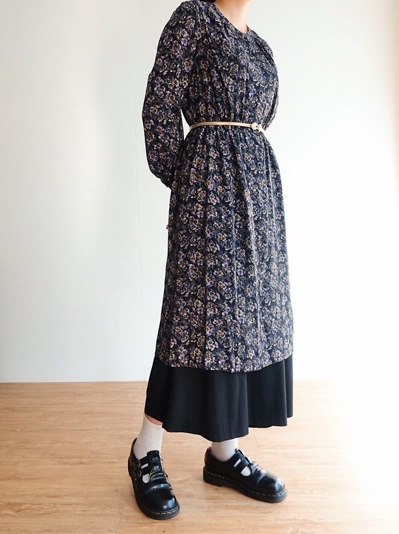 Vintage / 長袖洋裝 no.39 tk - 連身裙 - 聚酯纖維 黑色
