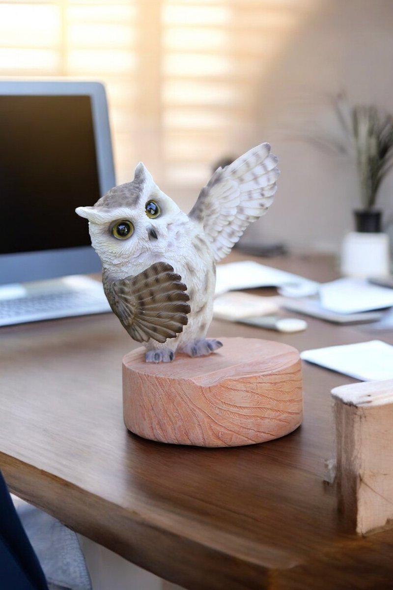 ZOOCRAFT realistic animal series cute long-eared owl-shaped desktop mobile phone holder/mobile phone holder - ที่ตั้งมือถือ - เรซิน สีนำ้ตาล