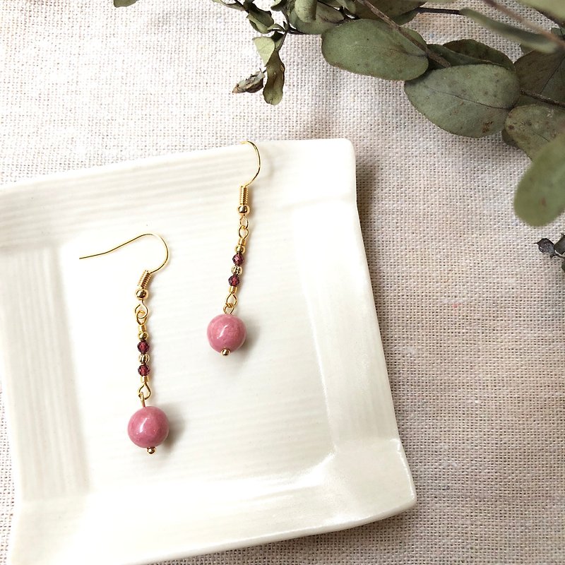 Rhodonite & Garnet Earrings - Earrings & Clip-ons - Stone Pink