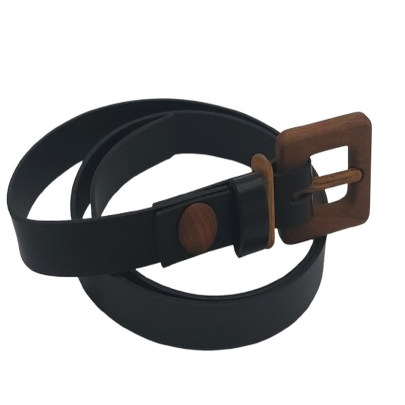 Wood Belt Fiordland Kind 206 - Walnut Wood Black Leather Belt - 腰帶/皮帶 - 木頭 黑色
