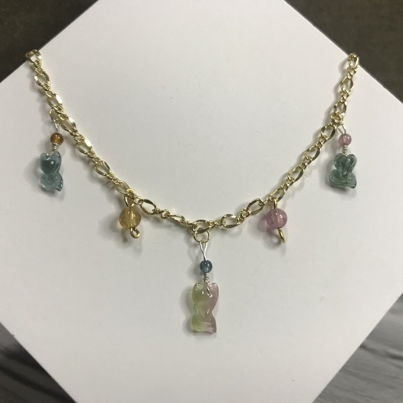 招財旺夫I西瓜藍碧璽電氣石Tourmaline14K手鏈I糖果狐狸I生日禮物 - 手鍊/手環 - 水晶 