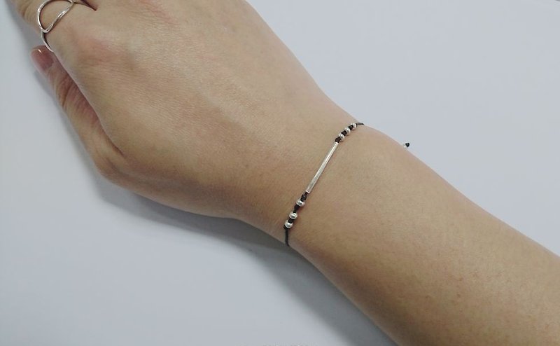 925 sterling silver bracelet lucky rope bracelet wax wire bracelet round tube - สร้อยข้อมือ - โลหะ สีดำ