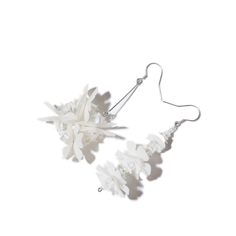 大胆な不規則なスノーフレークスパンコール刺繍繊細なロングイヤリングイヤークリップ - ピアス・イヤリング - スターリングシルバー ホワイト