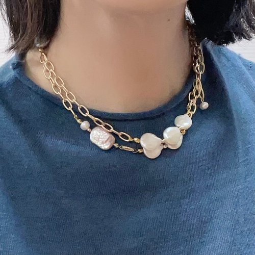Wanju Pearl 宛茱珍珠飾品 時尚簡約紫方珍珠項鍊 天然淡水珍珠 項鍊手鍊套組 多種配戴