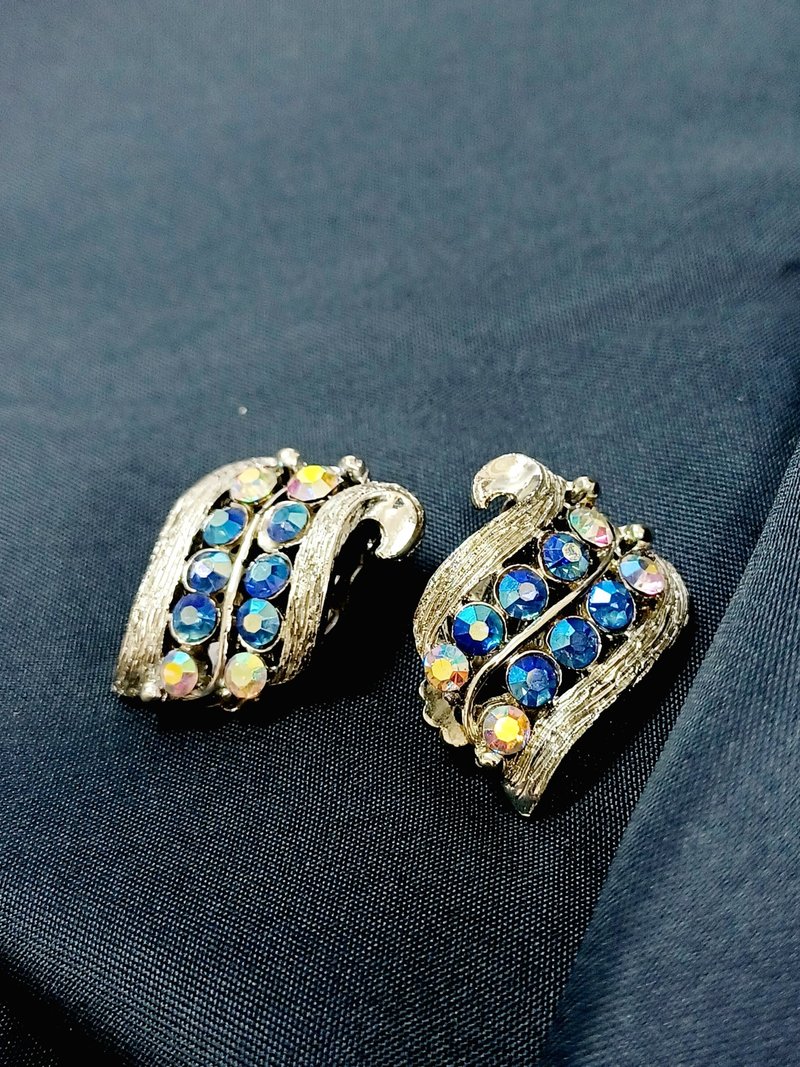 vintage jewelry antique rhinestone clip earrings double note - Earrings & Clip-ons - Other Metals 