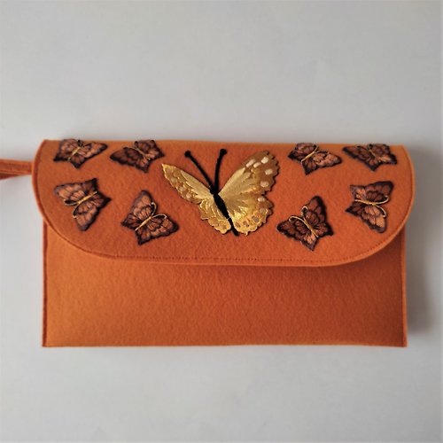 Enya 手拿包 felt clutch handmade with butterflies small handbag with short handle