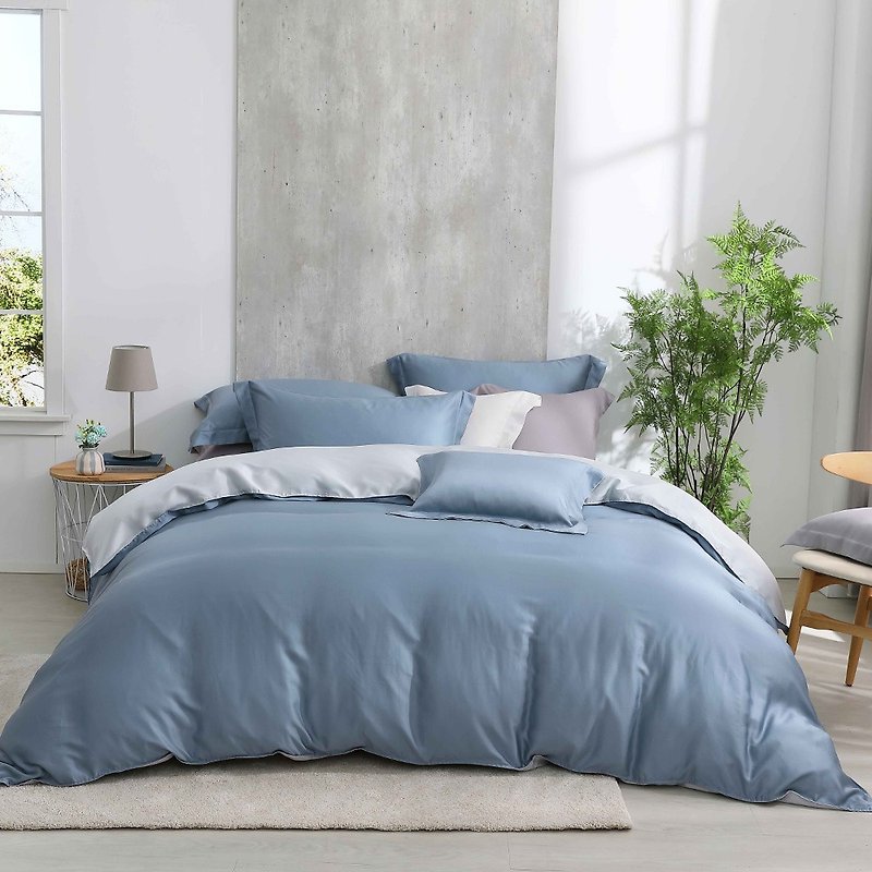 Hongyu 300 weave tencel thin quilt cover bed bag set Paddy blue (double/large/extra large) - เครื่องนอน - วัสดุอื่นๆ สีน้ำเงิน