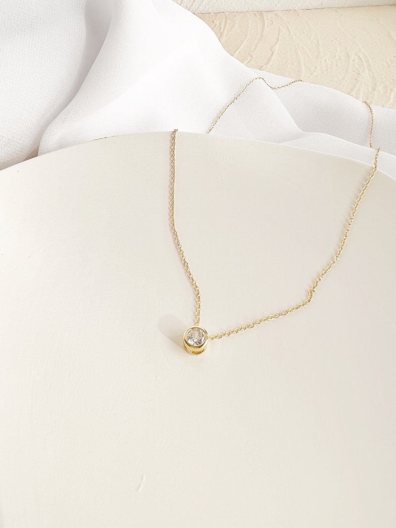 【Christmas gift selection】Round Zirconia Necklace - Full Moon #accessory - สร้อยคอ - โลหะ สีทอง