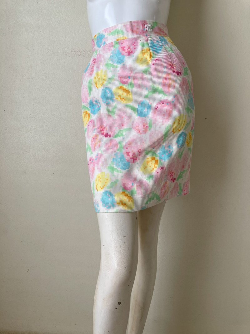 Vintage Courreges warp cotton mini skirt waist 24 - 裙子/長裙 - 棉．麻 