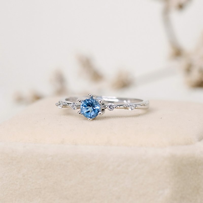 藍托帕石 Topaz 925純銀 戒指 簡約碎鑽 11月誕生石 - 戒指 - 純銀 藍色