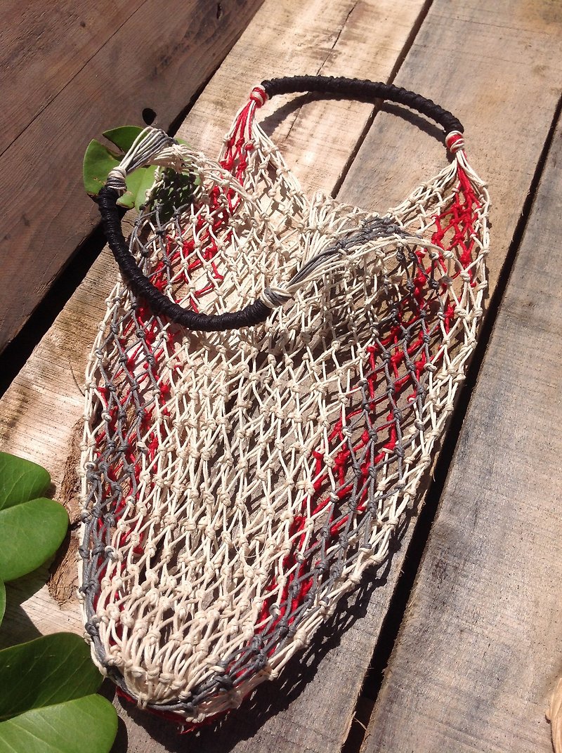 US twine hand-woven bags / original linen and gray-red color / crisper / fruit / decoration / drinks - Beverage Holders & Bags - Cotton & Hemp 