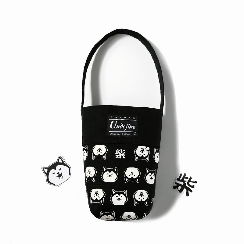 SHIBA Shiba Dog Drink Bag - Black - ถุงใส่กระติกนำ้ - ผ้าฝ้าย/ผ้าลินิน สีดำ