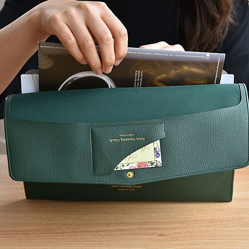 Workplace Essentials - Staff Leather Handbag File - Forest Green, PPC94607 - กระเป๋าคลัทช์ - หนังเทียม สีเขียว