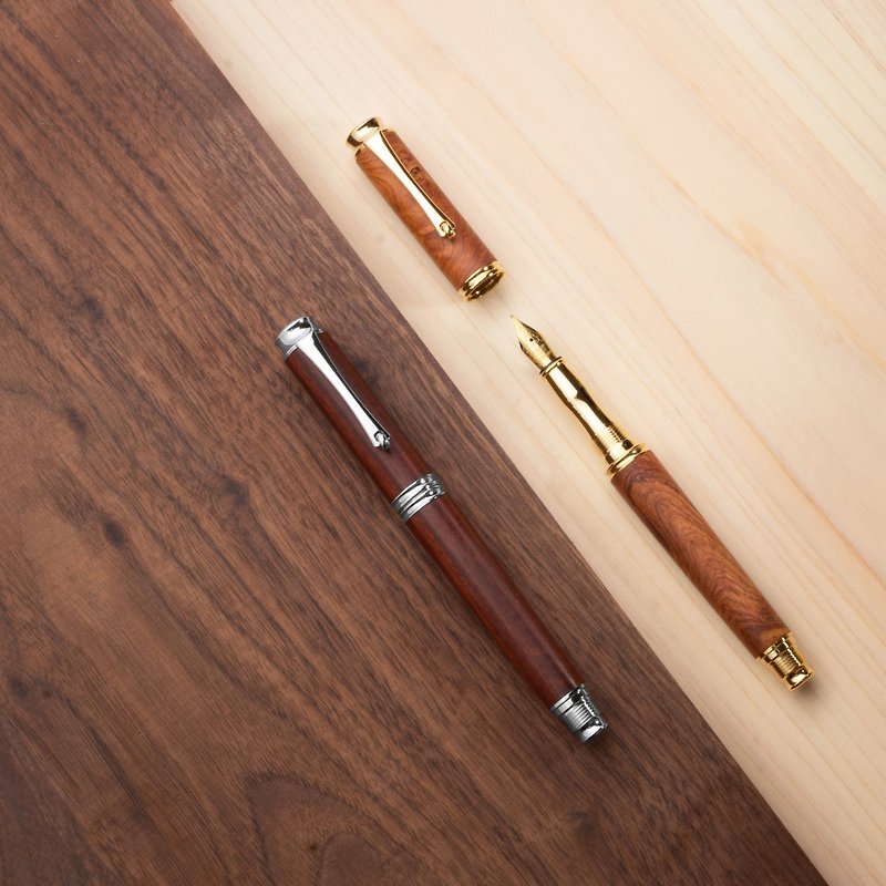 Wooden Fountain Pen / Rollerball Pen (red・laser engraving) - ปากกาหมึกซึม - ไม้ สีนำ้ตาล