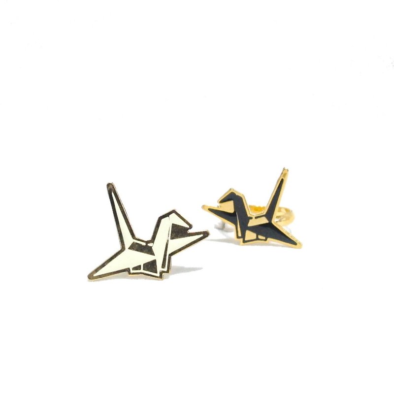 Bird origami earring - 耳環/耳夾 - 其他金屬 白色