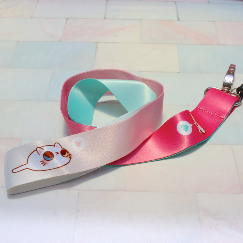 肉球識別證掛繩/手機掛帶/吊繩/識別帶-養我一輩子 - 手機掛繩/背帶 - 棉．麻 粉紅色