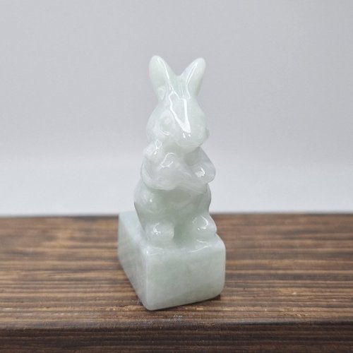 緣圓翡翠 細糯淡紫兔子 動物 印章 吊墜 | 天然緬甸玉A貨翡翠