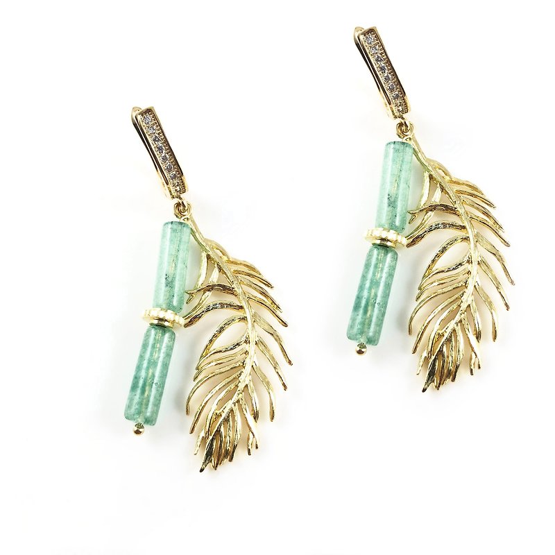 Exquisite - Jade 14kgf Earrings【Feather Earrings】【New Year Gift】【jade earrings】 - Earrings & Clip-ons - Gemstone Green