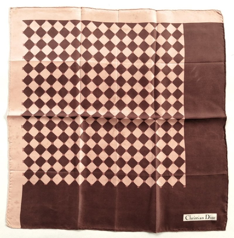 Vintage Christian Dior Geometry Silk Scarf, 21x 21 inches,with brand tag - 絲巾 - 絲．絹 咖啡色