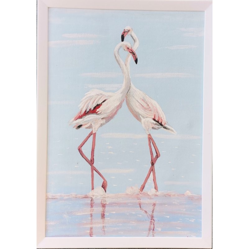 Flamingos Birds Painting Original Framed Wall Art By RinaArtSK - Wall Décor - Other Materials Multicolor