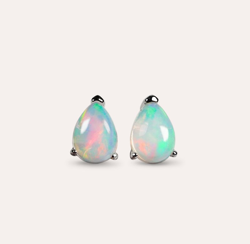 AND Opal white water drop 5*7mm earrings classic series Pear E natural Gemstone - ต่างหู - เงิน ขาว