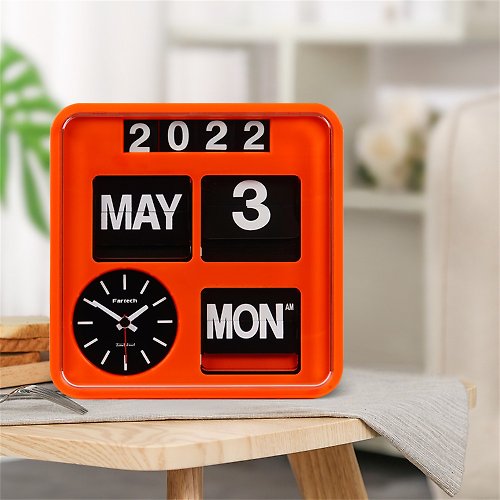 Fartech翻頁鐘 臺灣Fartech翻頁鐘18cm小號橘色鐘表Auto calendar flip clock