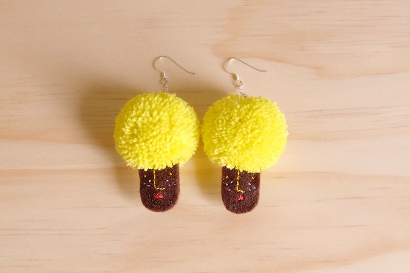 Miss Hairy Collection / Pom Pom Earrings / Yellow - ต่างหู - วัสดุอื่นๆ สีเหลือง