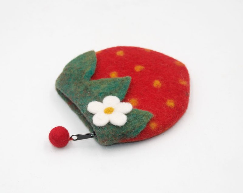 羊毛氈草莓零錢包 可愛漿果手袋 DIY創意手工成品 精緻 浪漫 復古 - 銀包 - 羊毛 紅色