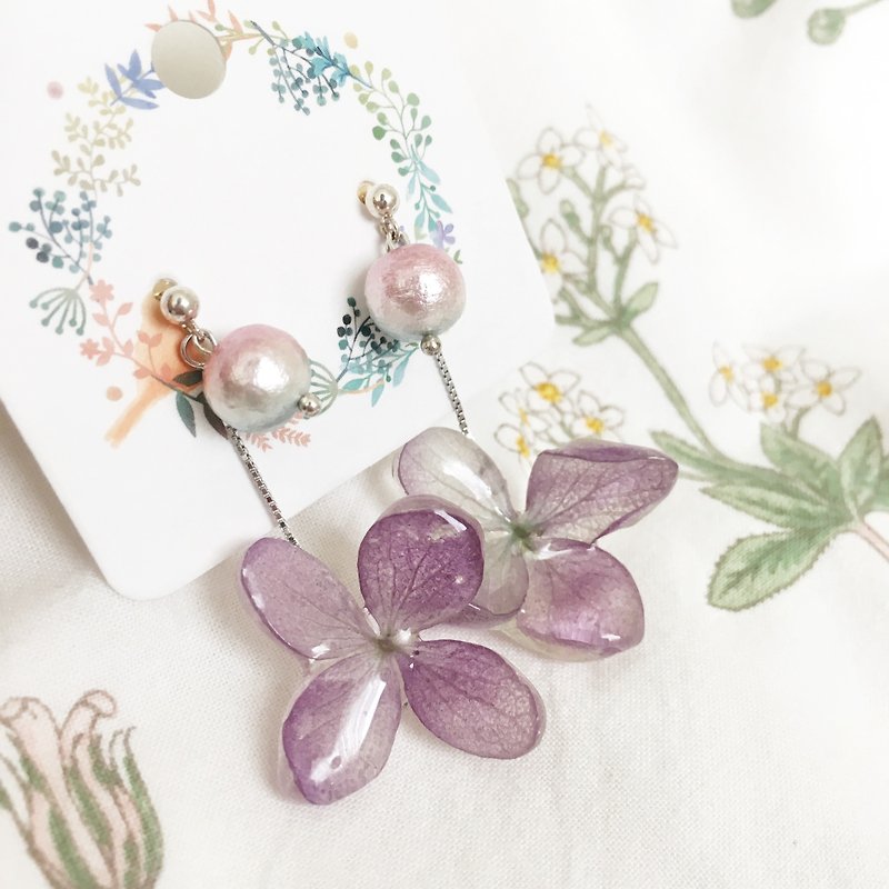 Fantasy three-dimensional glass flower hydrangea earrings - Earrings & Clip-ons - Plants & Flowers Purple