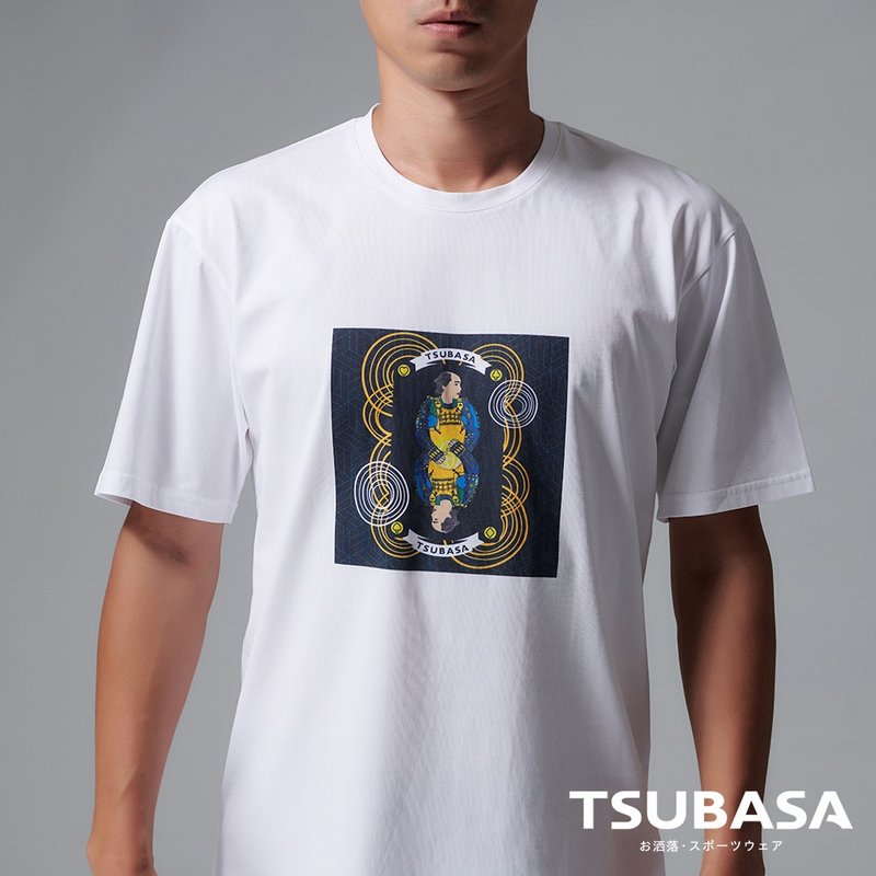 YAMATO聯名款 圓領白T-shirt  男忍者與籃球圖案 情侶裝 短袖 - 男 T 恤 - 棉．麻 白色